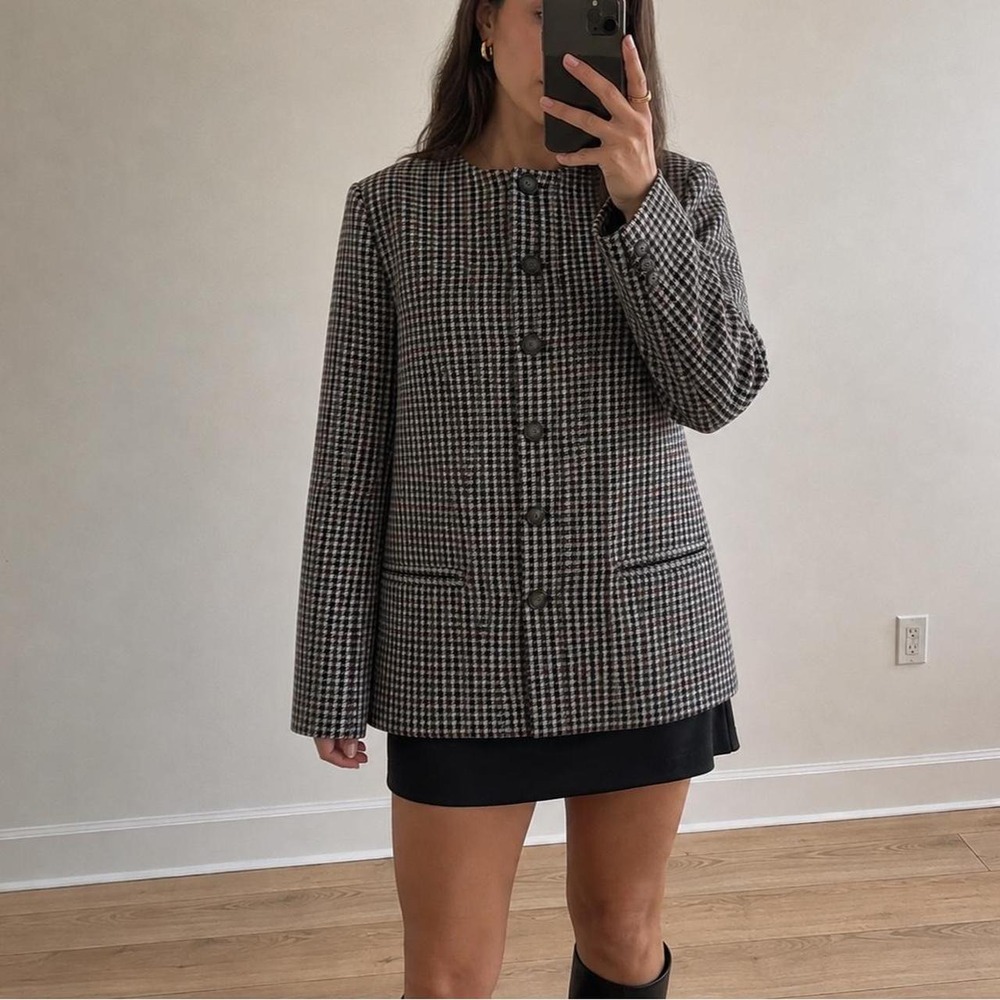 Vintage Wool Plaid Blazer Boxy Women S 90s Old Money Quiet Luxury Academia